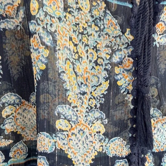 Westport 1962 Woman 2x Navy Gold Floral Print Tunic Top - Picture 7 of 7